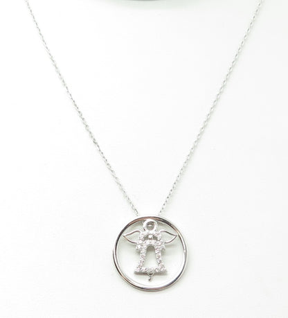 HAN 925 Sterling Silver Round-Cut Shaped C Z Angel Cable Chain Necklace 16-18"