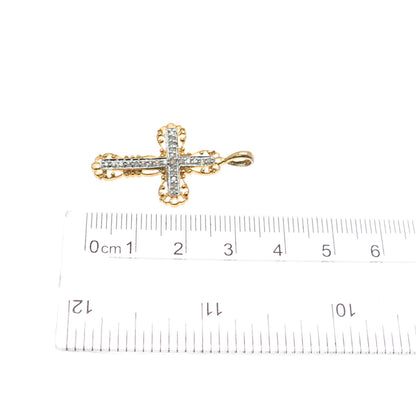 ROSS SIMONS 925 Sterling Silver Gold Plated Real Diamond Cross Charm Pendant