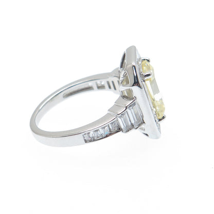 DSMK 925 Sterling Silver White & Lemon Emerald-Cut Shaped C Z Ring Size 7.25