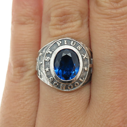 925 Sterling Vintage 1972 Lab-Created Sapphire "St. Pius X" School Ring Size 7