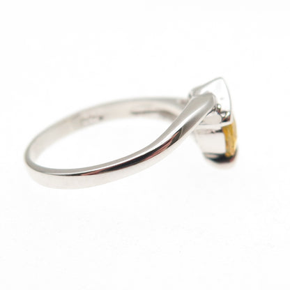 925 Sterling Silver Oval-Cut Canary C Z Bypass Ring Size 6