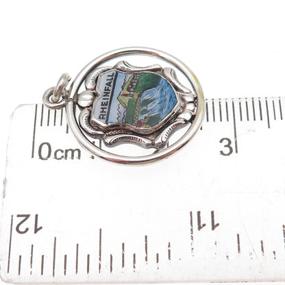 925 Sterling Silver Antique Art Deco Enamel Rhine Falls Switzerland Pendant