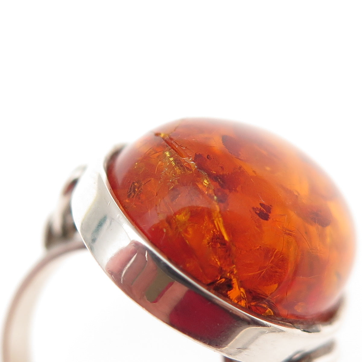 925 Sterling Silver Vintage Real Cabochon Amber Modernist Ring Size 8