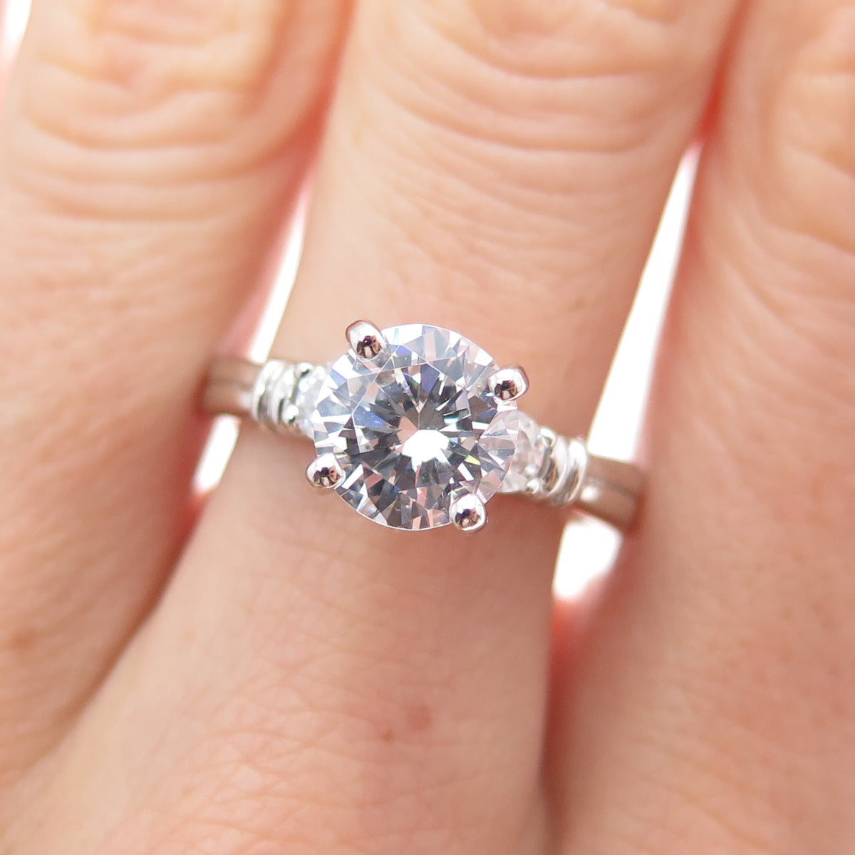 925 Sterling Silver Round-Cut C Z Engagement Ring Size 8.25
