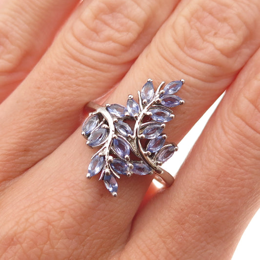 Chuck Clemency Sterling Silver Real Marquise-Cut Tanzanite Floral Ring Size 8