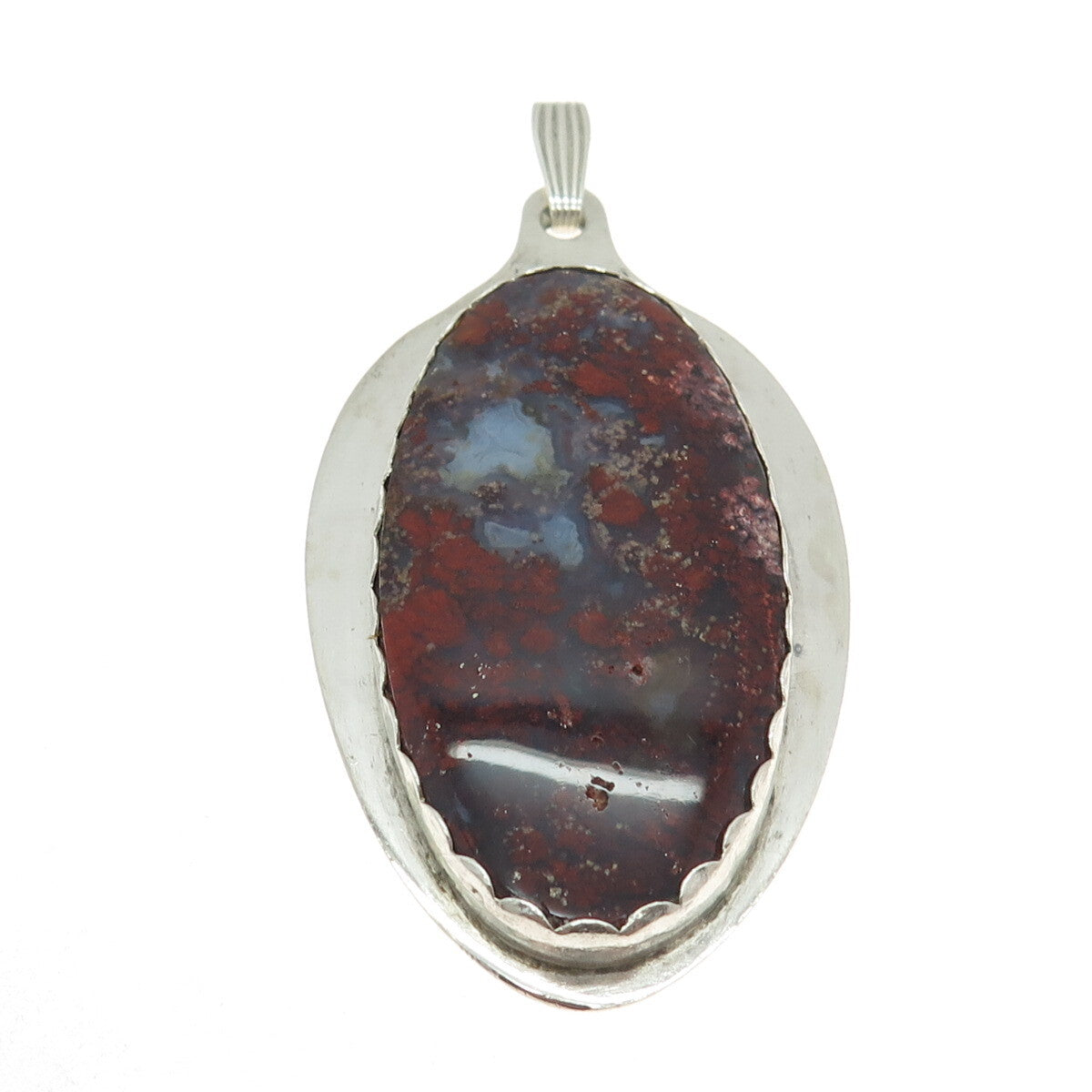 925 Sterling Silver Vintage Real Cabochon Blood Agate Modernist Pendant
