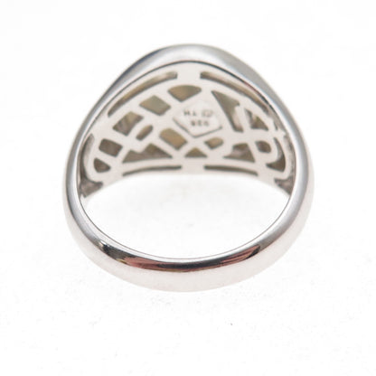 Dasan 925 Sterling Silver Real MOP Cross Signet Ring Size 10.25