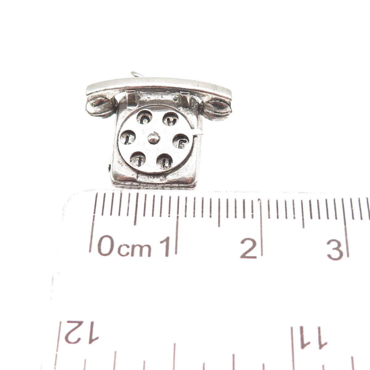 WELLS 925 Sterling Silver Vintage I Love You Rotary Phone 3D Mini Charm Pendant