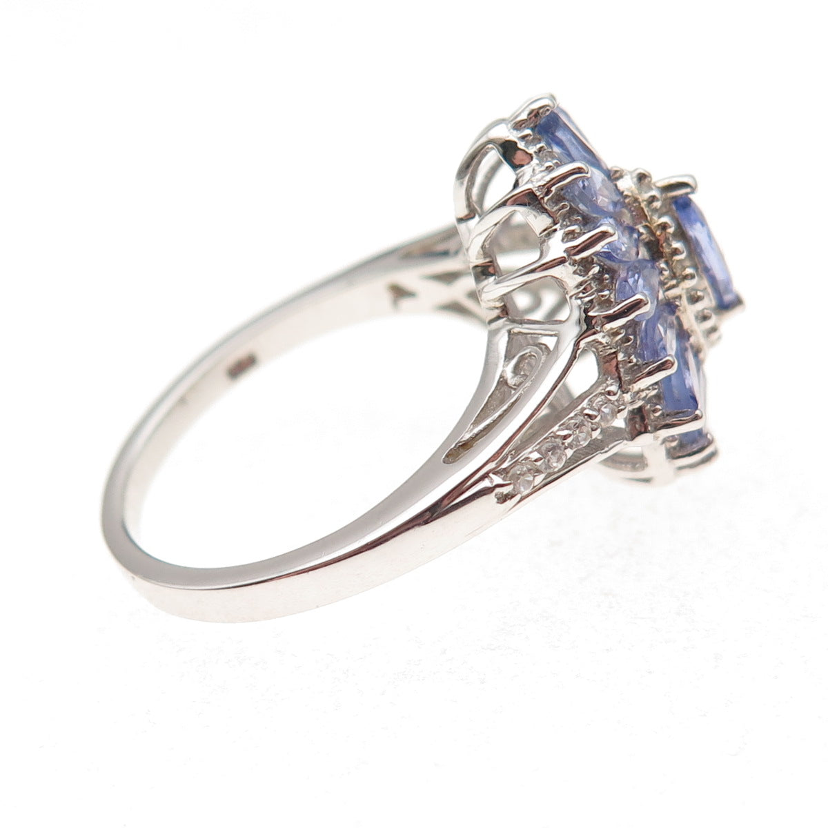 Chuck Clemency 925 Sterling Silver Real Tanzanite & White Topaz Ring Size 8.25