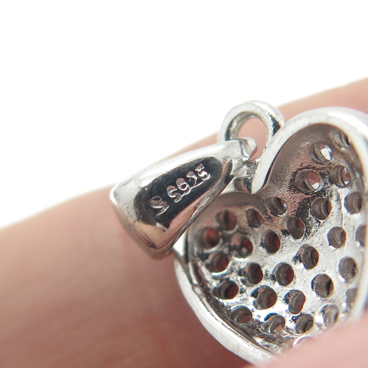 925 Sterling Silver Round-Cut Shaped C Z Heart & Key Pendant