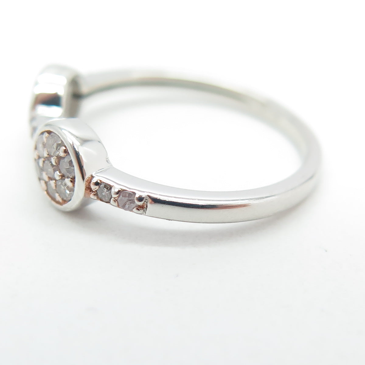 925 Sterling Silver Real Round-Cut Diamond Station Ring Size 6