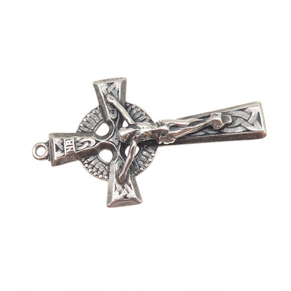 925 Sterling Silver Vintage Crucifix Cross Religious Oxidized Charm Pendant