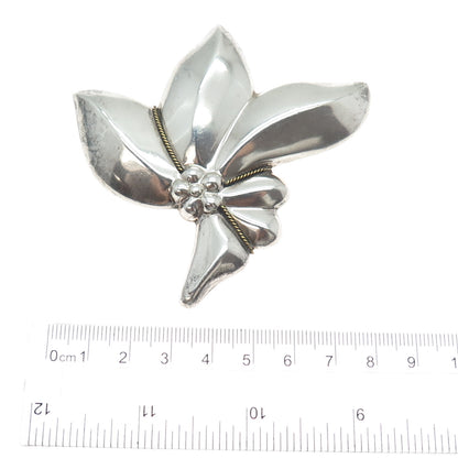 LATON 925 Sterling Silver 2-Tone Vintage Mexico Modernist Flower Pin Brooch