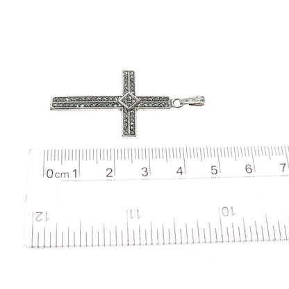 925 Sterling Silver Antique Art Deco Real Marcasite Cross Charm Pendant
