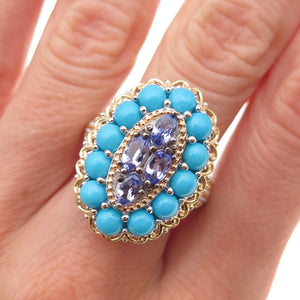 Michael Valitutti Gems En Vogue Sterling 2-Tone Turquoise Tanzanite Ring Size 8