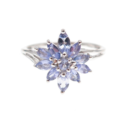 Chuck Clemency 925 Sterling Silver Real Tanzanite Floral Ring Size 8