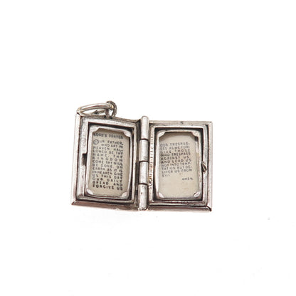 925 Sterling Antique Real MOP Prayer Cross Bible Mini Locket Charm Pendant