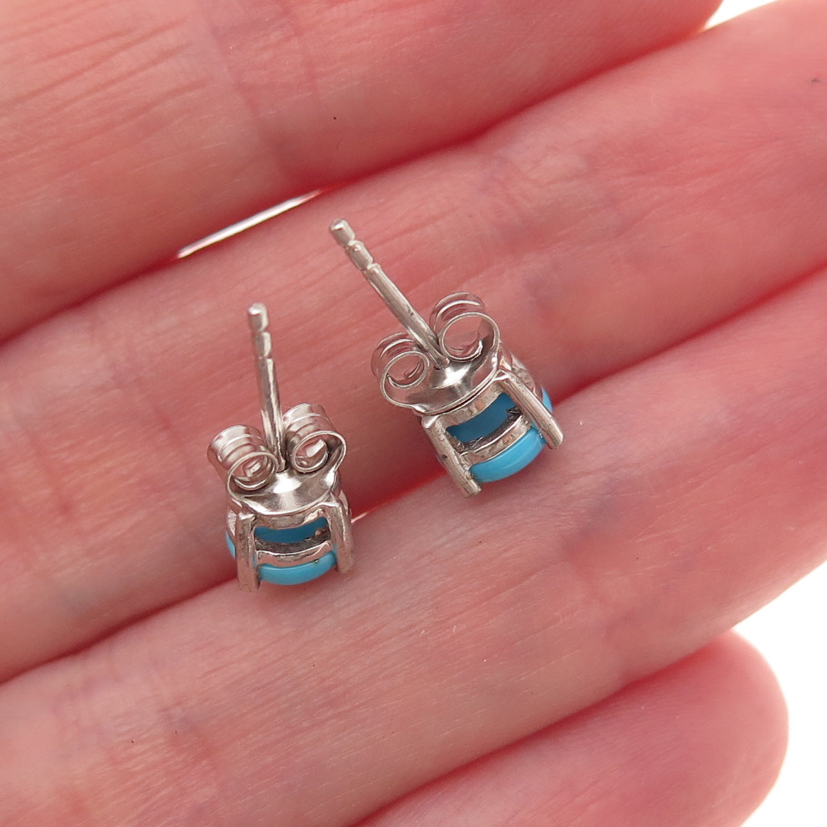 Chuck Clemency 925 Sterling Silver Real Sleeping Beauty Turquoise Stud Earrings