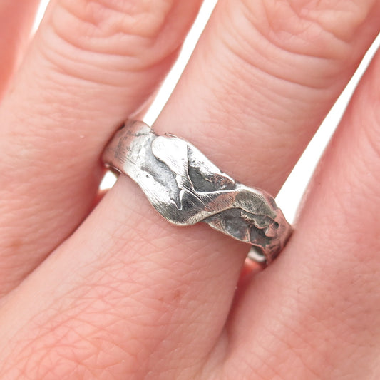 925 Sterling Silver Vintage Modernist Oxidized Band Ring Size 10.75