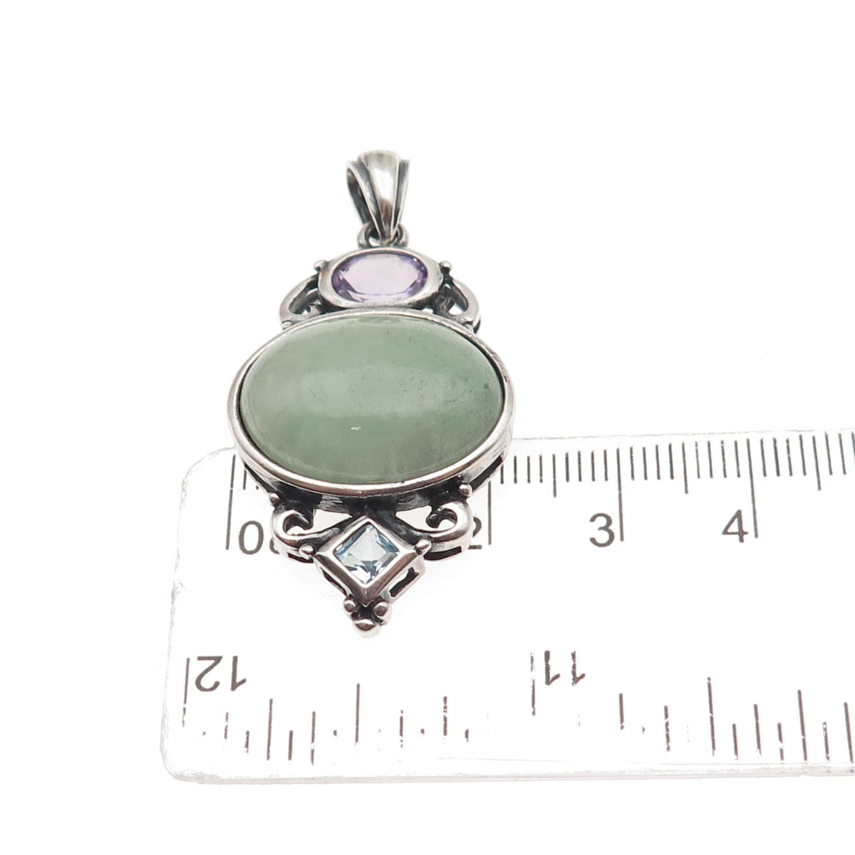 925 Sterling Silver Vintage Real Aventurine Amethyst & Blue Topaz Pendant