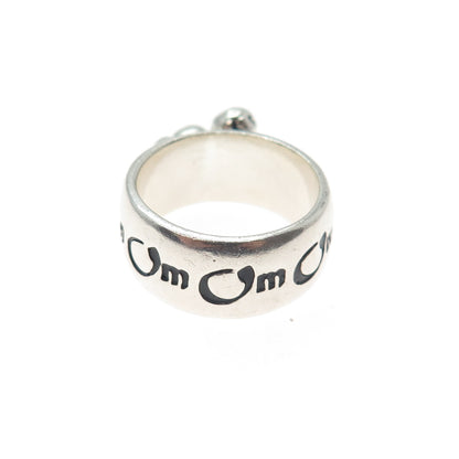925 Sterling Silver Vintage Om Mantra Dangle Ball Beads Ring Size 6
