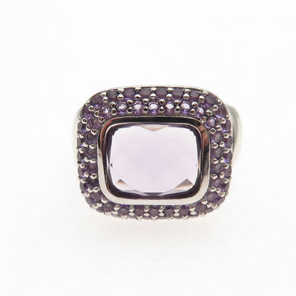 925 Sterling Silver Vintage Real Amethyst Modernist Ring Size 7.25
