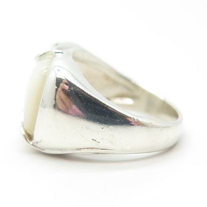 925 Sterling Silver Vintage Real Mother-of-Pearl Dome Ring Size 7