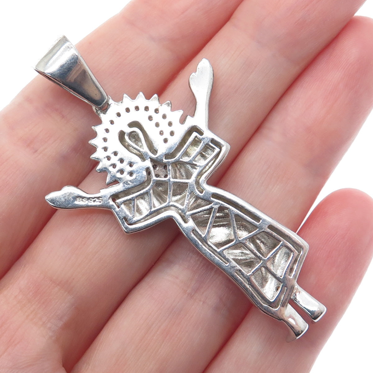 925 Sterling Silver Round-Cut C Z Jesus Charm Pendant