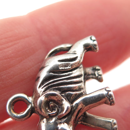 925 Sterling Silver Vintage Elephant Oxidized 3D Mini Charm Pendant