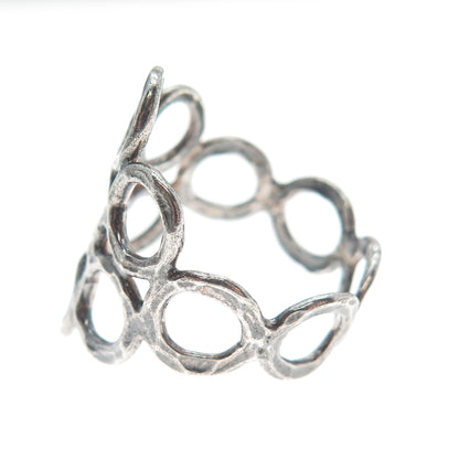 925 Sterling Silver Vintage Hammered Circles Oxidized Ring Size 7.75
