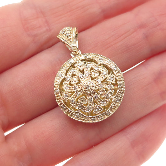 925 Sterling Silver Gold Plated Real Diamond Clover Locket Charm Pendant