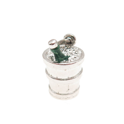 WELLS 925 Sterling Silver Vintage Enamel Champagne Bucket 3D Mini Charm Pendant