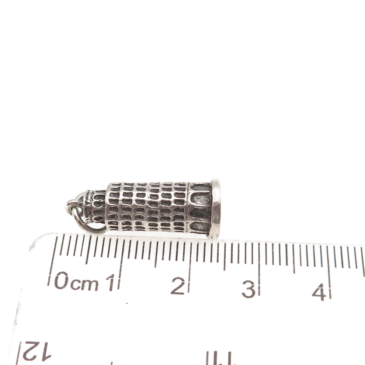 800 Silver Vintage Leaning Tower of Pisa Oxidized 3D Mini Charm Pendant
