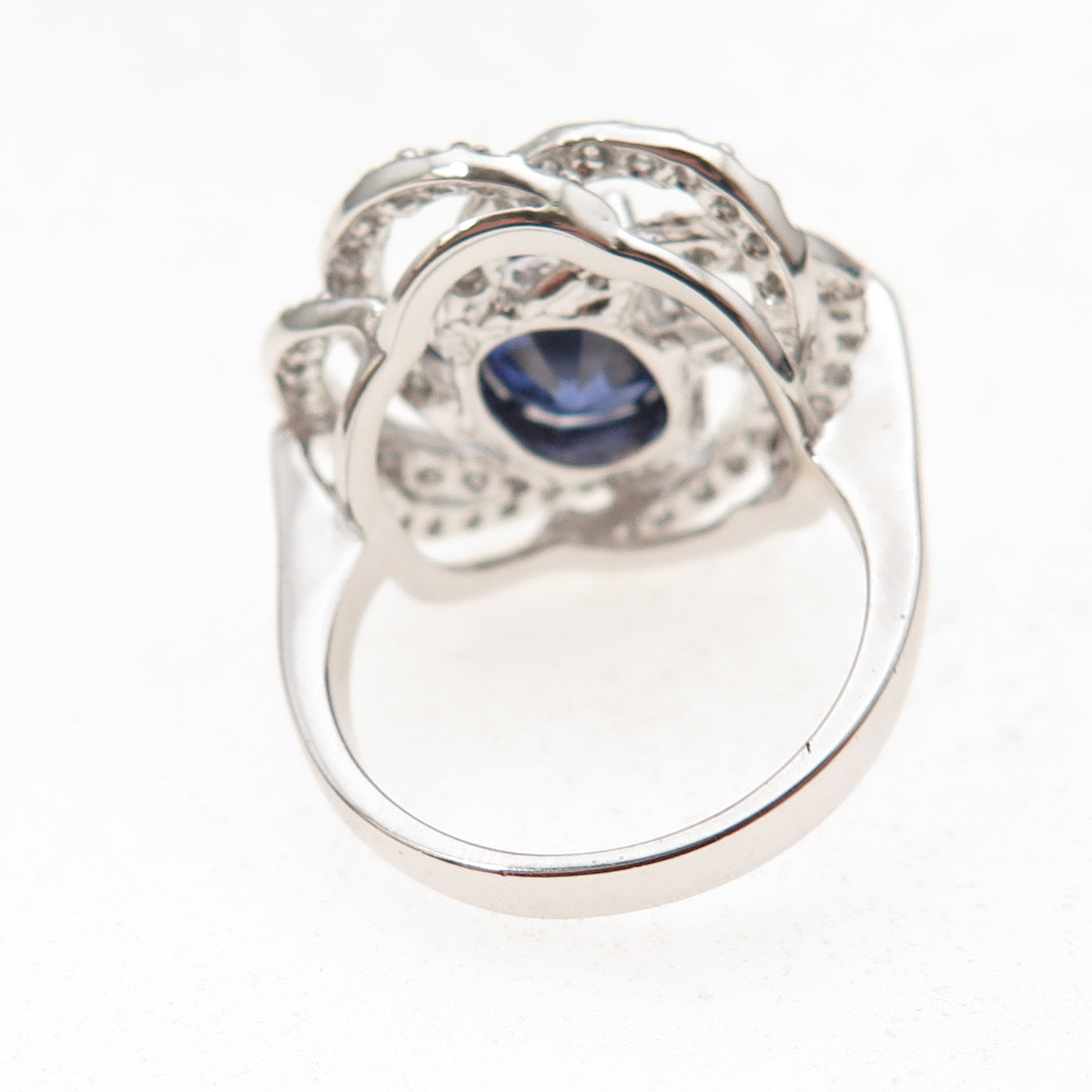 Collins 925 Sterling Silver Blue & White C Z Floral Ring Size 6