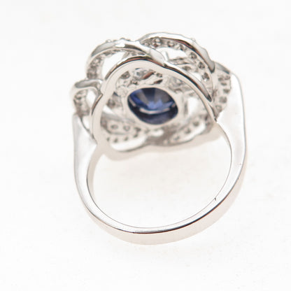 Collins 925 Sterling Silver Blue & White C Z Floral Ring Size 6