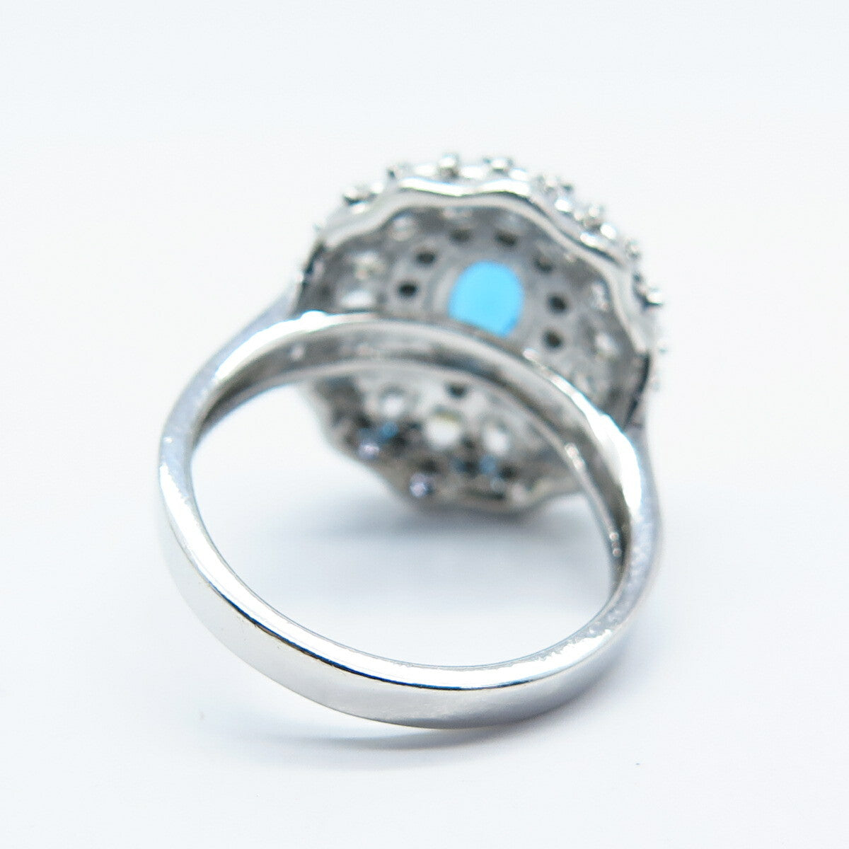 925 Sterling Silver Real Apatite & C Z Ring Size 6.75
