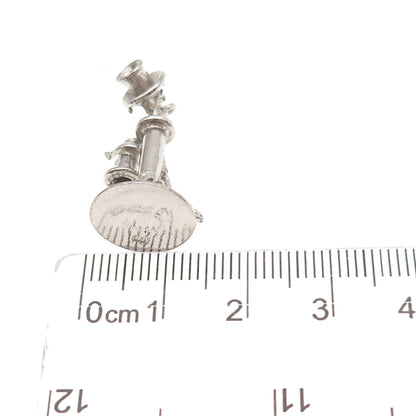 925 Sterling Silver Antique Art Deco Retro Candlestick Phone 3D Charm Pendant
