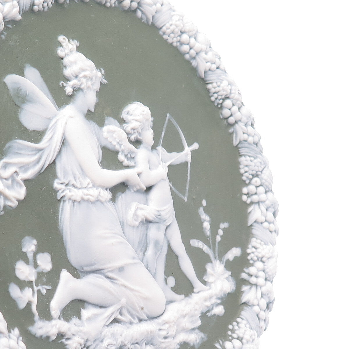 Antique German Jasperware Fairy & Cupid Collectable Wall Plaque