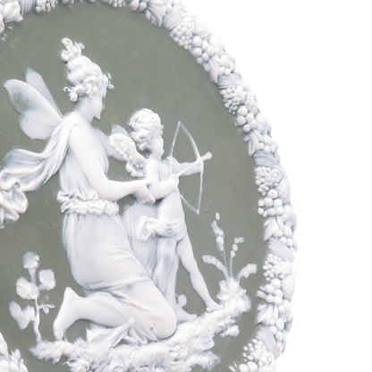Antique German Jasperware Fairy & Cupid Collectable Wall Plaque