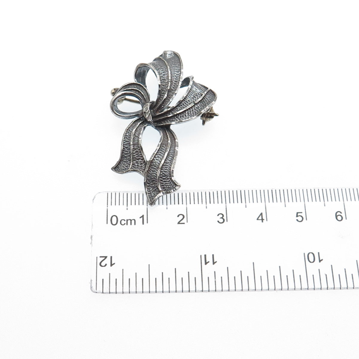 925 Sterling Silver Vintage Mexico Ribbon Bow Oxidized Pin Brooch