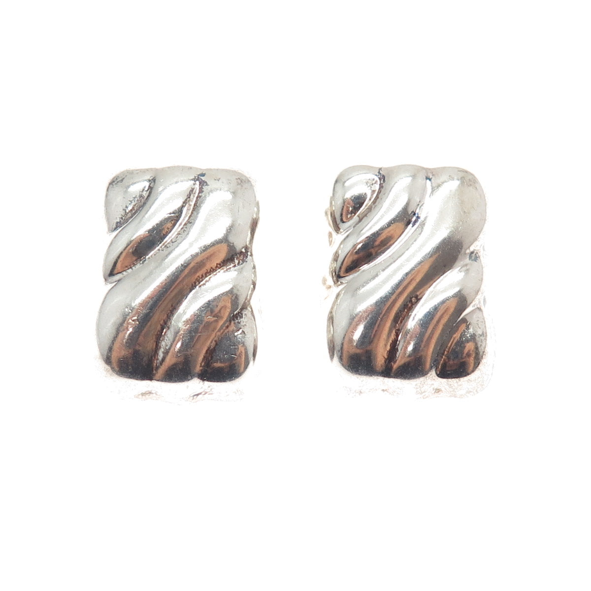 925 Sterling Silver Vintage Mexico Modernist Puffy Oxidized Clip On Earrings