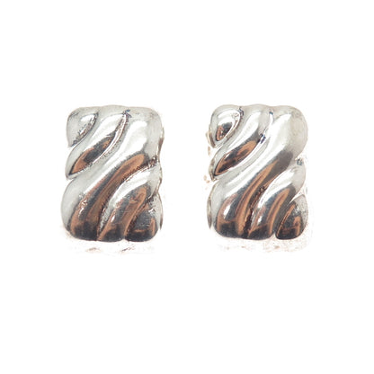 925 Sterling Silver Vintage Mexico Modernist Puffy Oxidized Clip On Earrings