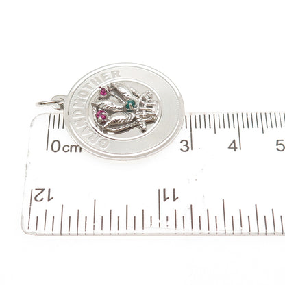 925 Sterling Silver Vintage Rhinestone Grand Mother Flower Charm Pendant