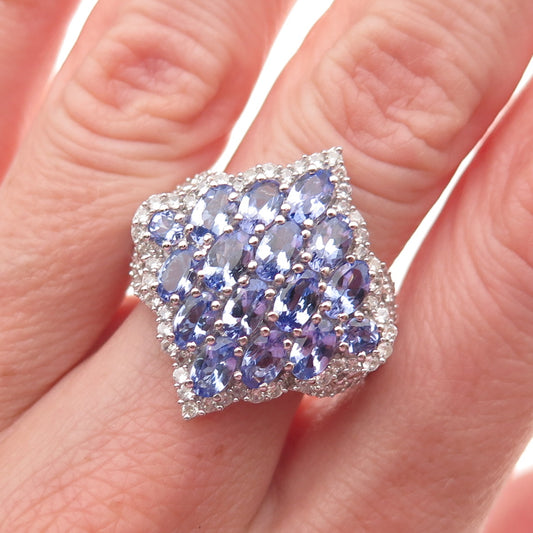 Chuck Clemency 925 Sterling Silver Real Tanzanite & White Topaz Ring Size 8.25