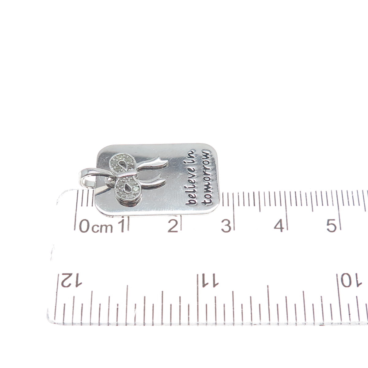 HAN Sterling Silver Real Round-Cut Diamond Believe In Tomorrow Bow Charm Pendant