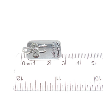 HAN Sterling Silver Real Round-Cut Diamond Believe In Tomorrow Bow Charm Pendant