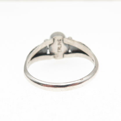 Old Pawn Sterling Silver Vintage Southwestern MOP Feather Tribal Ring Size 8.5