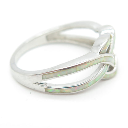 925 Sterling Silver Real Opal Celtic Love Knot Ring Size 9.75