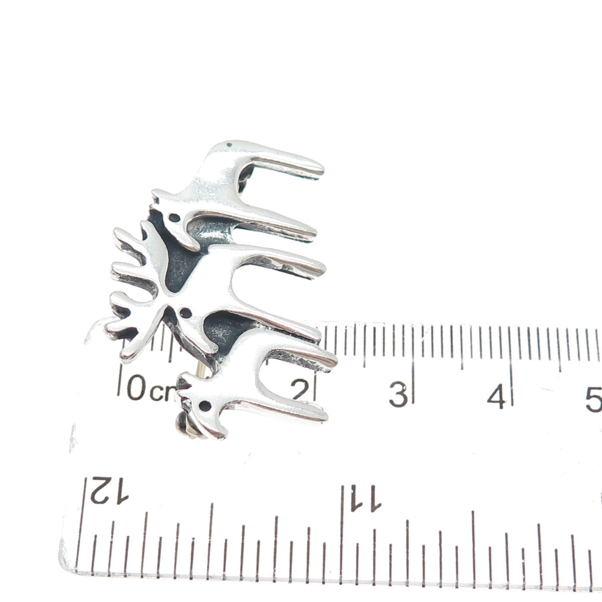 925 Sterling Silver Vintage Modernist Moose Family Oxidized Pin Brooch
