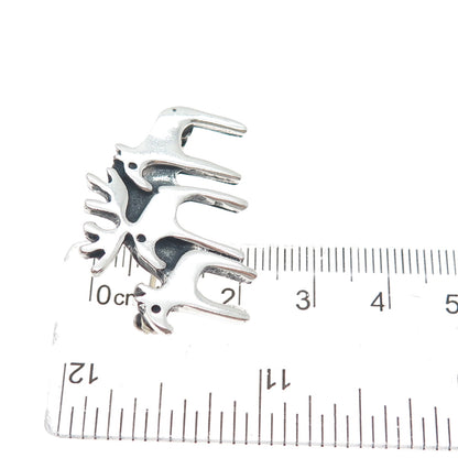 925 Sterling Silver Vintage Modernist Moose Family Oxidized Pin Brooch